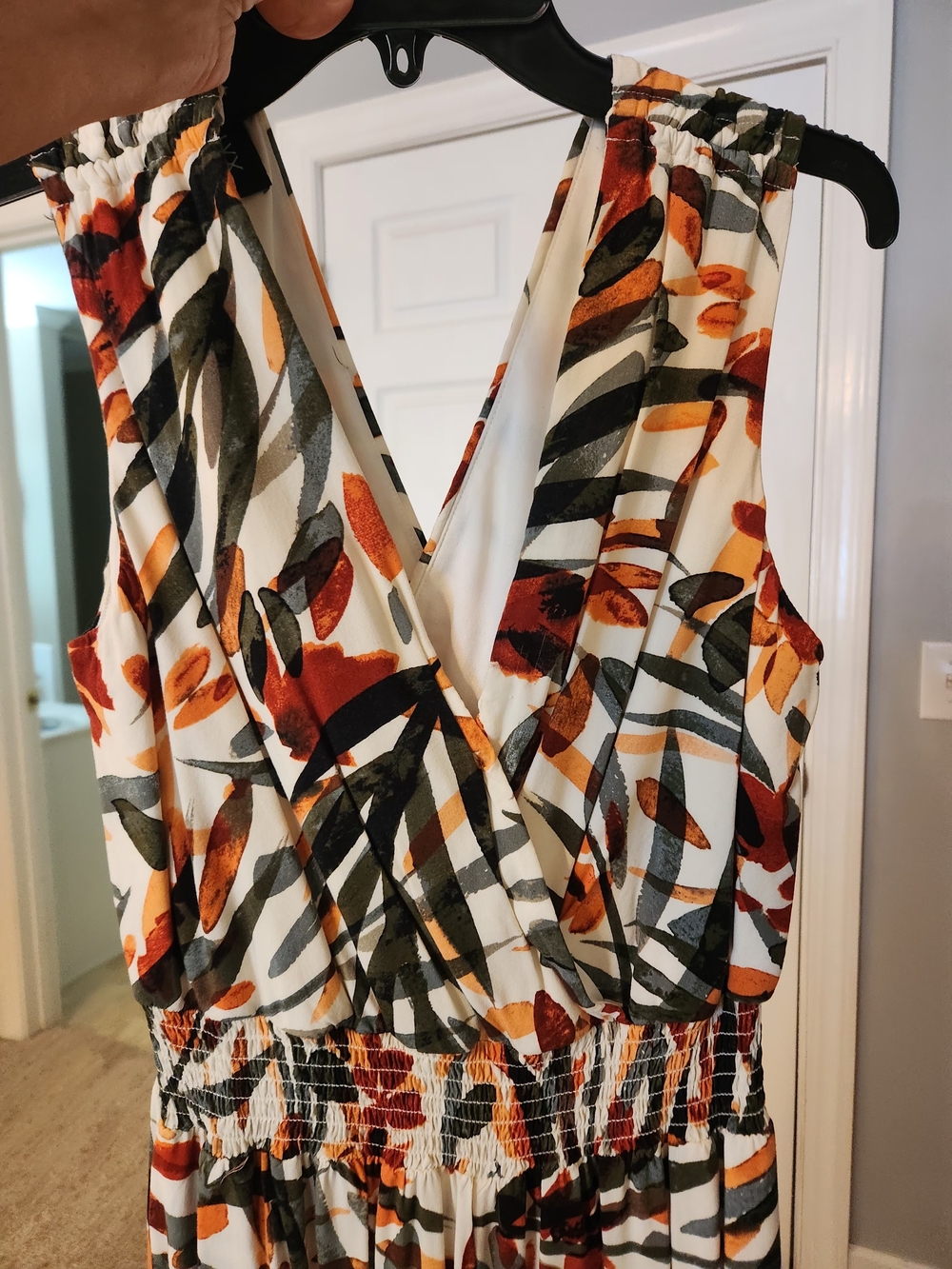 Leaf Print Sleeveless Jumpsuit - Cream, Rust & Olive